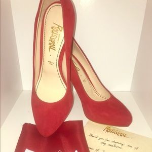 Jerome Rousseau Red Suede Suzanne Pumps